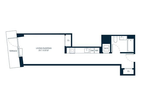 Floor plan for studio, 1 bath, 443 sqft